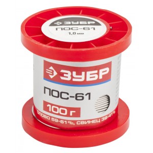 Припой, ПОС 61, проволока, 100г, 1мм Зубр 55450-100-10