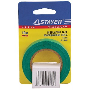 Изолента ПВХ 15 мм х 10 м зеленая Stayer 12292-G-15-10