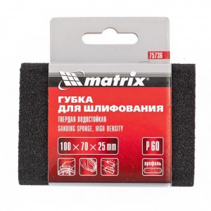 Губка для шлифования 100х70х25 мм твердая овал P60 Matrix 75736