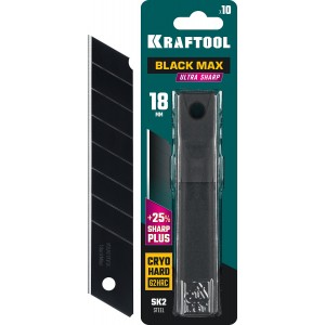Лезвия сменные для строительных ножей 18 мм BLACK MAX Kraftool 09602-18-S10