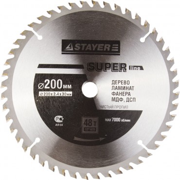 Диск пильный MASTER "SUPER-Line" по дереву, 200х30мм, 48Т Stayer 3682-200-30-48