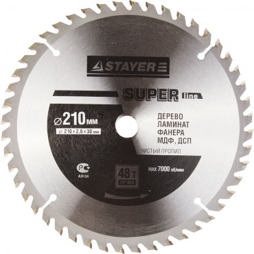 Диск пильный MASTER "SUPER-Line" по дереву, 210х30мм, 48Т Stayer 3682-210-30-48