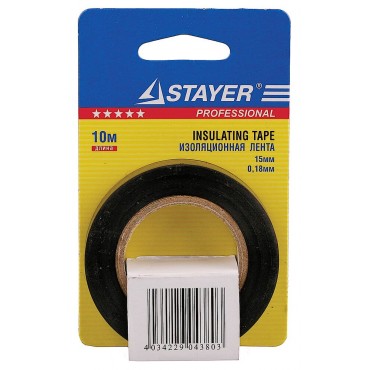 Изолента ПВХ 15 мм х 10 м черная Stayer 12292-D-15-10