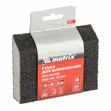 Губка для шлифования 120х90х25 мм магкая трапеция P40 MATRIX 75727
