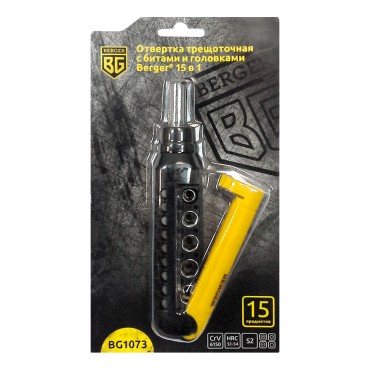Отвертка трещоточная с битами 15 в 1 Berger BG1073