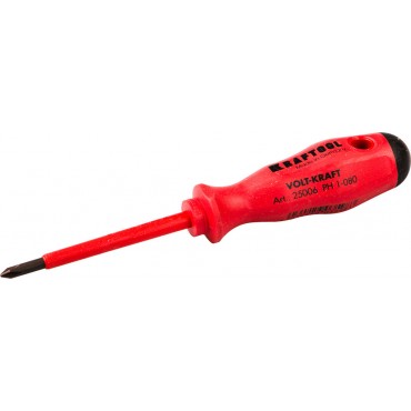 Отвертка крестовая диэлектрическая PH1 х 80 мм 1000В Kraftool 25006-1-080